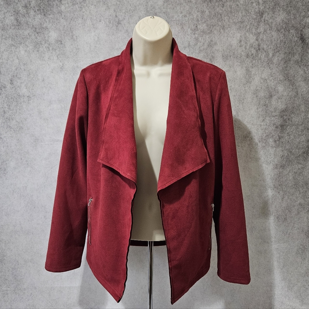 PRETTY GARDEN Faux Suede Open Draped Front Jackets - Picture 2 of 12